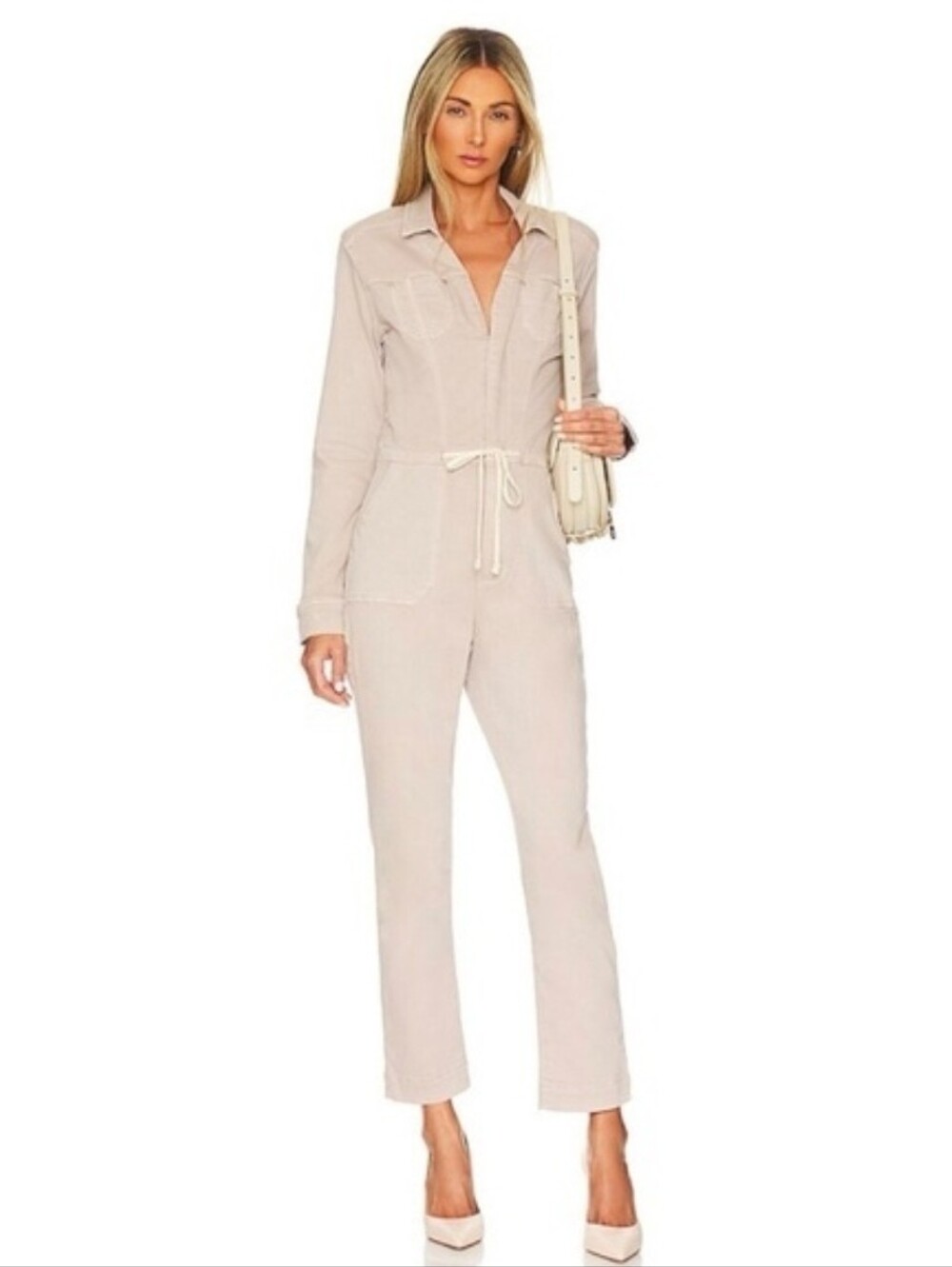 PAIGE Blaire Utility Jumpsuit Vintage Eros Rose Pink Denim Tie Waist Sz 0